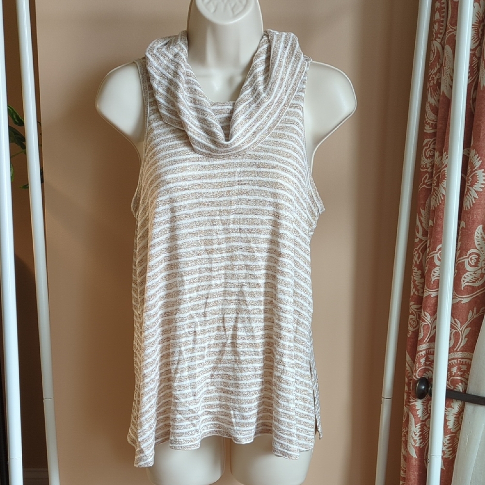 Hippie Rose Cream and Gray Striped Cowl Neck Tank Top